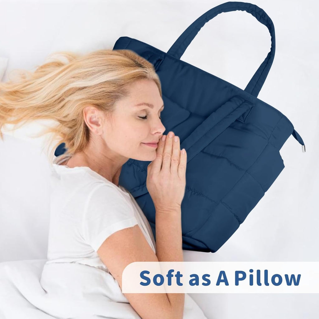 TOPDesign Puffer Tote Bag for Women, Lightweight Puffy Handbag with Compartments, Quilted Shoulder Bag for Work, Travel, Gym