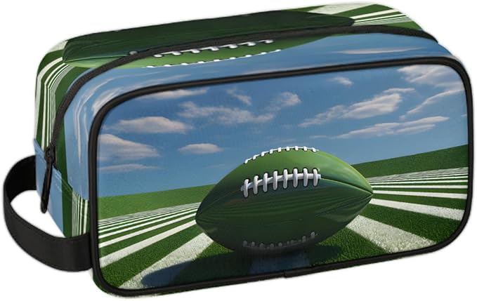Sport Ball Rugby Boys Travel Toiletry Bag Waterproof Wash Bag Shower Shaving Bag Cosmetic Organizer Makeup Bag Portable Toiletries Accessories for Women Men Green Rugby