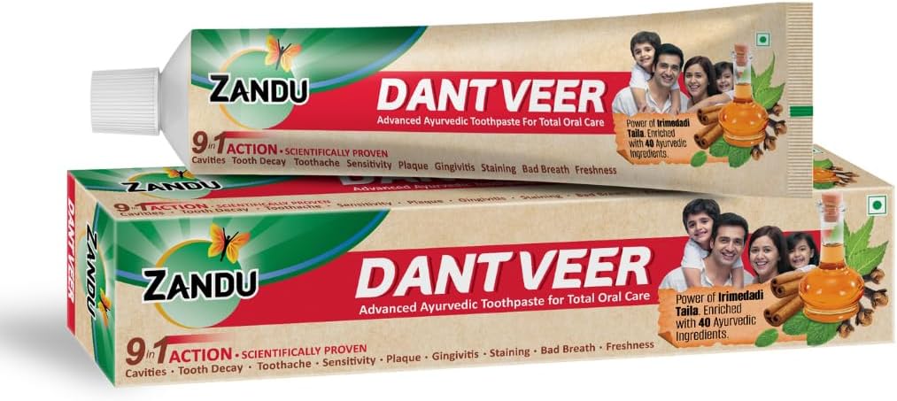Zandu Dantveer, Fights 9 Dental Problems, with Irimedadi Oil, Advanced Ayurvedic Oral Care Toothpaste, Scientifically Proven Formula (200gm/7 Oz)