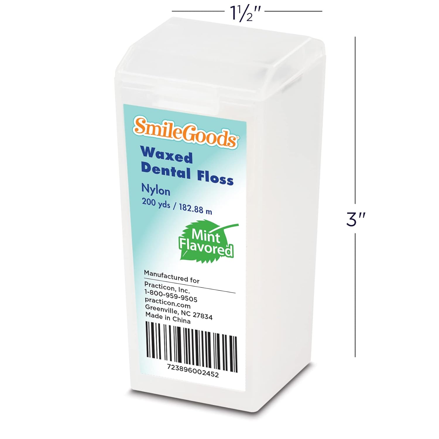 SmileGoods Waxed Dental Floss, 200 Yards, Mint Flavored