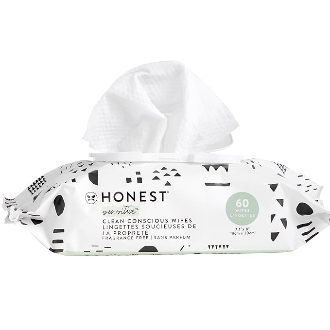 The Honest Company Clean Conscious Multi-Use Wipes Hypoallergenic and Unscented for Sensitive Baby Skin Over 99% Water Compostable Plant Based Pattern Play 60 Count