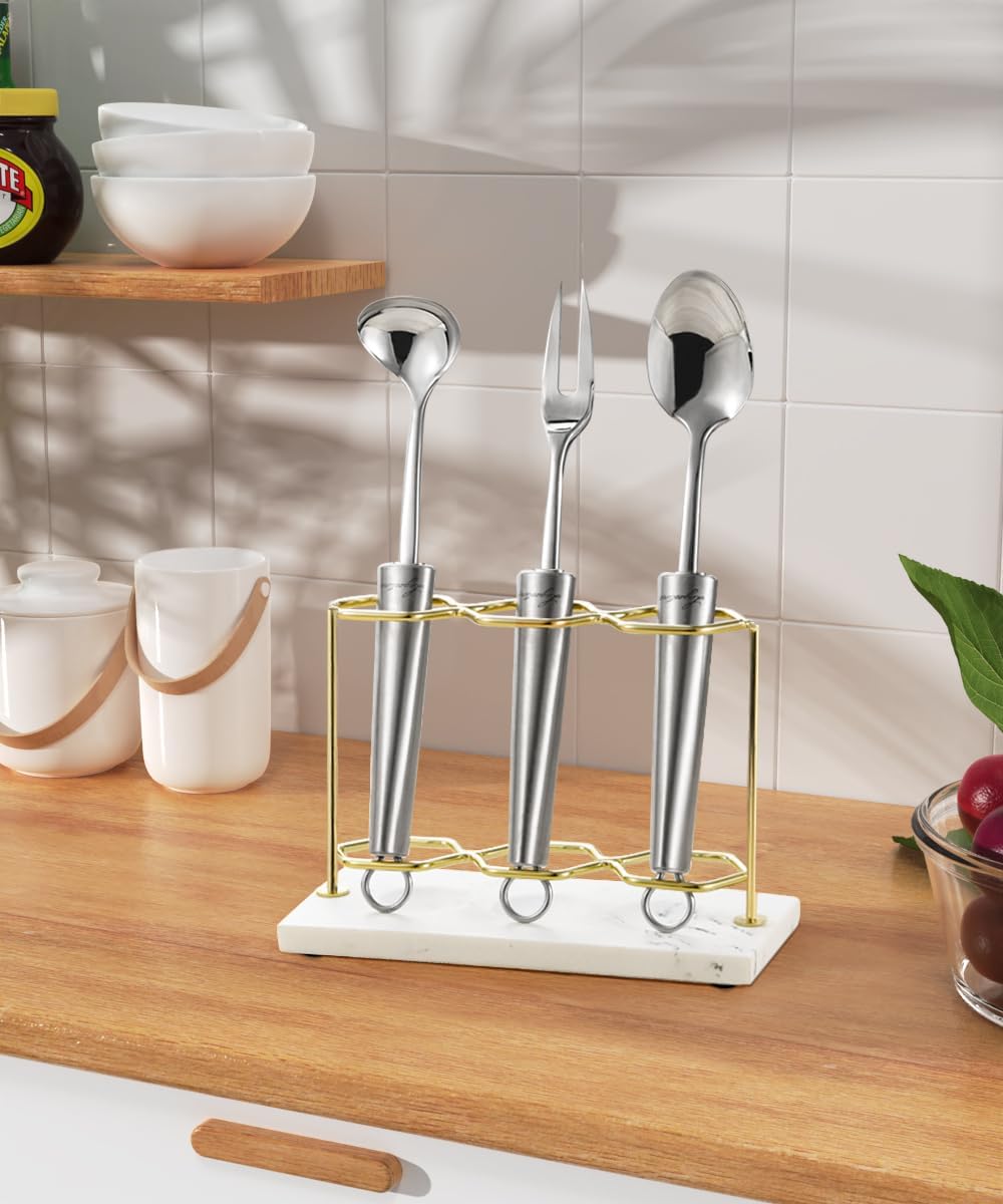 Emibele Toothbrush Holder, Resin Electric Toothbrush Holder with 3 Slots 2 Layers, Non-Slip Bathroom Accessories Organizer Toothbrush Toothpaste Razor Cleanser, Gold Marble White