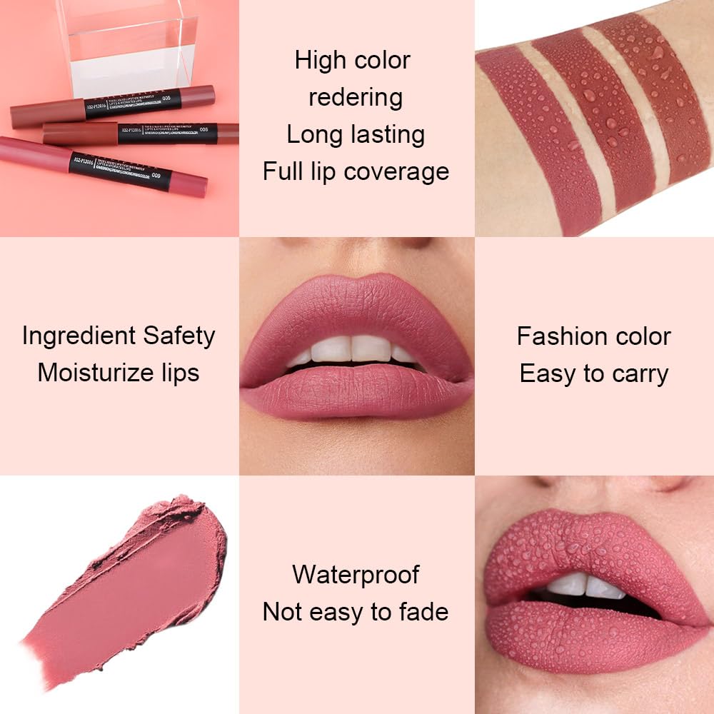 evpct 1Pcs Chestnut Matte Lipstick and Lip Crayon Liner Pencil Pen Set for Women Lip Stain Long Lasting Waterproof labiales mate magicos 24 horas originales pintalabios permanente 24 horas 09