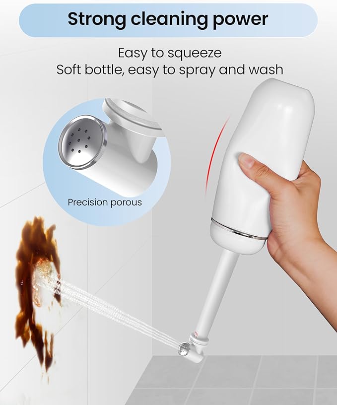 Portable Bidet for Postpartum/Perineal Care,Manual Handheld Peri Bottle for Feminine Hygiene & Travel, 380ml Leakproof,BPA-Free Sprayer for Men/Women/Baby (White, General)