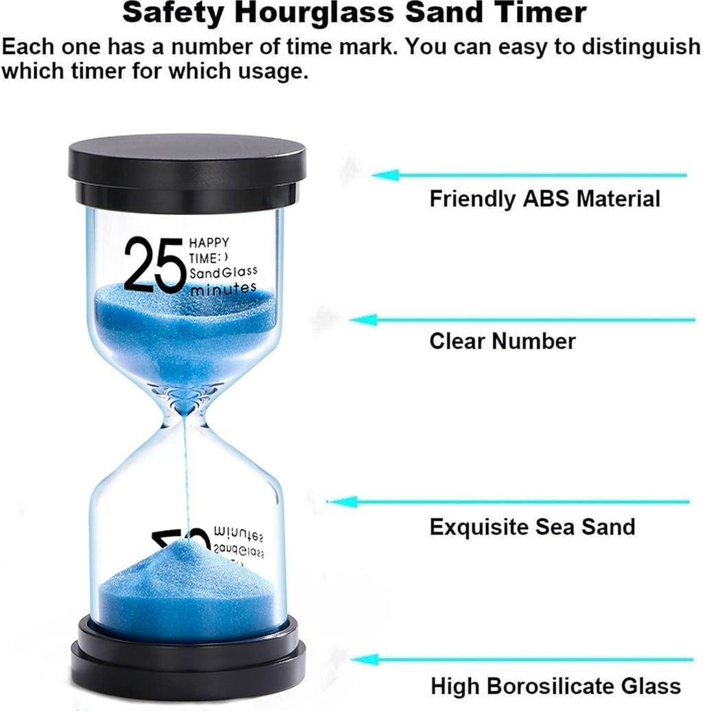 25 Minute Sand Hourglass Timer: Plastic Sand Clock 25 Min, Extra Blue Reloj De Arena, Unity Hour Glass Colorful Sandglass Timer for Kids, Games, Classroom, Kitchen, Decoration