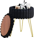Wimarsbon Vanity Stool with Storage, Faux Fur Ottoman Chair with Metal Legs, Round Makeup Vanity Chair for Bedroom or Dressing Table, Modern Small Ottoman Seat (Black)