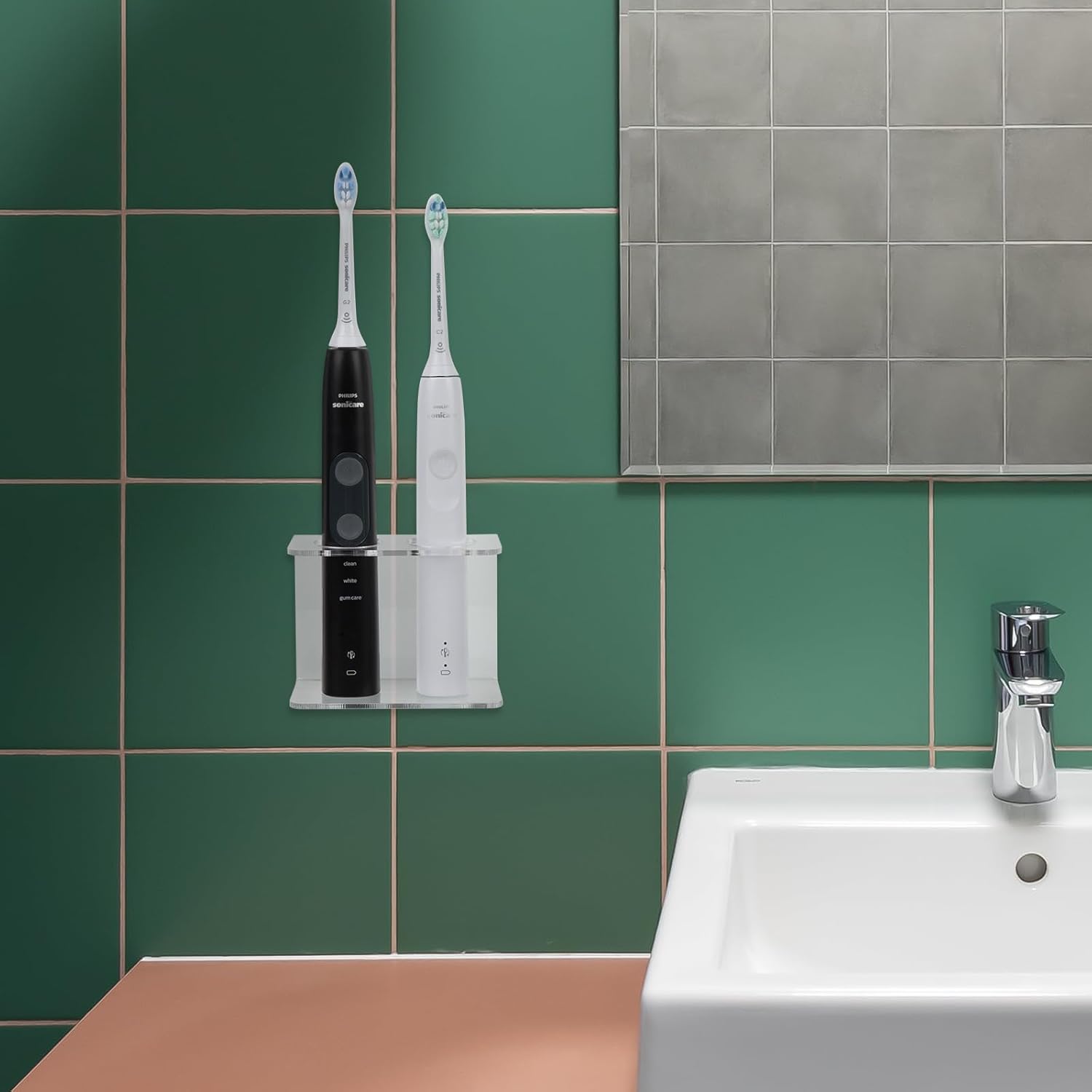 2 Pack Self Adhesive Toothbrush Holders Wall Mounted, 2 Slots Electric Toothbrush Organizer for Shower, Toothbrush Hanger for Bathroom, Medicine Cabinet, Dorm