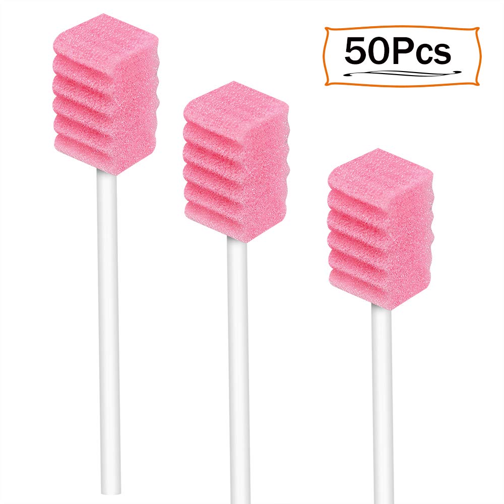 (50 Pack) Disposable Oral Swabs, Sterile Dental Sponge Swabsticks Unflavored for Mouth or Gum Cleaning