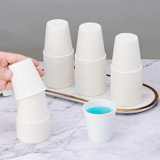 100 Count 3 oz Disposable Mouthwash Cups, Small Paper Cups, Bathroom Paper Cups, Ideal for Parties and Everyday Use