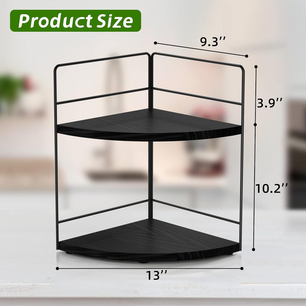 ZGO 2-Tier Bathroom Counter Organizer, Corner and Makeup Organizer for Vanity and Kitchen Counter, Perfume Organizer (Black)