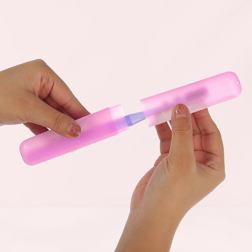 VOCOSTE 2 Pcs, Toothbrush Travel Case, Plastic, Lightweight Traveling Toothbrush Holders Case, for Travel Business, Pink Orange, 7.48"x1.06"