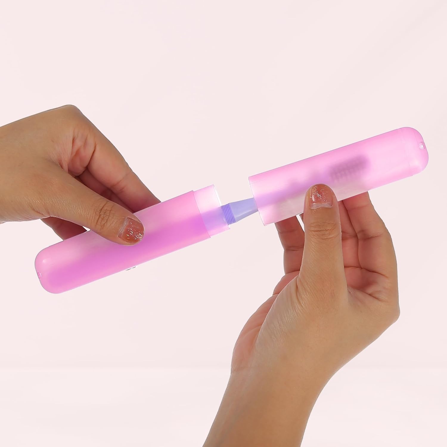 VOCOSTE 2 Pcs, Toothbrush Travel Case, Plastic, Lightweight Traveling Toothbrush Holders Case, for Travel Business, Pink Orange, 7.48"x1.06"