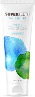 SuperTeeth Whitening Nano Hydroxyapatite (nHAp) Toothpaste for Adults & Kids | Sodium Bicarbonate | Fluoride-Free | Remineralizing | Xylitol | CoQ10 | Prebiotic | Mint | SLS-Free | Made in USA