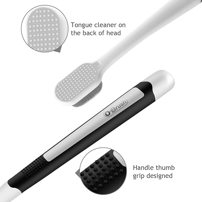 Ultra Extra Soft Toothbrush for Sensitive Gums, New Japanese 20,000 Micro Fine Nano Bristles Brush for Adults, Pregnant and Elderly, Portable Case for Travel, Black and White Color Pack of 2