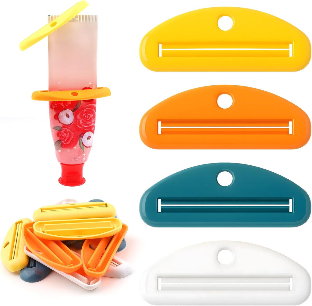 12 Pcs Toothpaste Squeezer, Plastic Toothpaste Tube Squeezer Tool, Hanging Toothpaste Saver Squeezer Clip for Toothpaste Cream Cosmetics Facial Cleanser Pigment and Paint (4 Colors)
