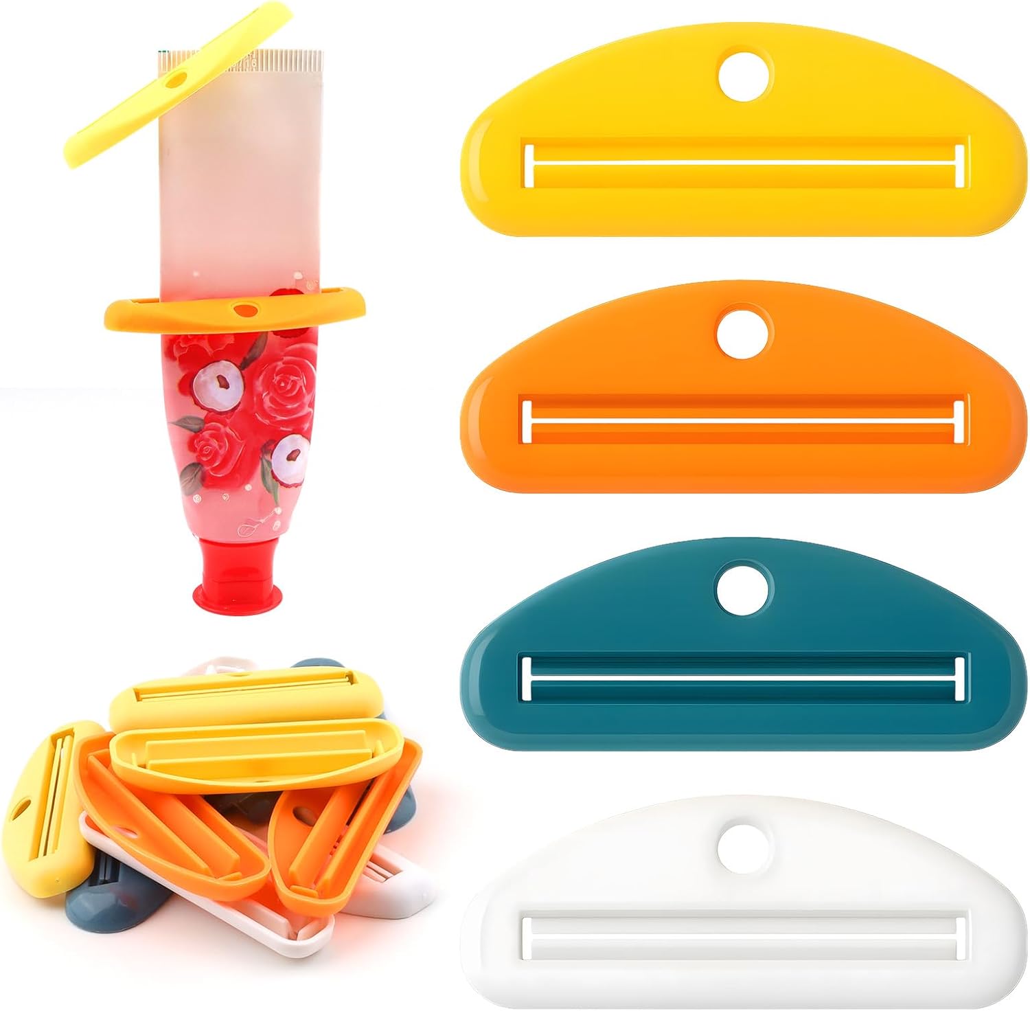 12 Pcs Toothpaste Squeezer, Plastic Toothpaste Tube Squeezer Tool, Hanging Toothpaste Saver Squeezer Clip for Toothpaste Cream Cosmetics Facial Cleanser Pigment and Paint (4 Colors)