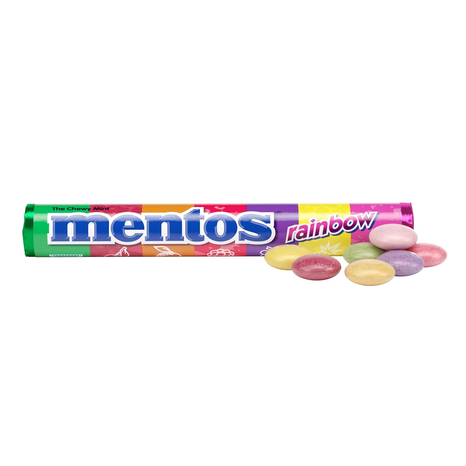Mentos Chewy Mint Candy Roll, Rainbow, Non Melting, Party, 14 Pieces (Bulk Pack of 15)