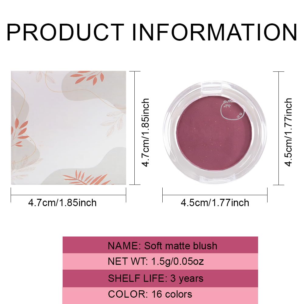 Matte Powder Blush for Cheeks – Long Lasting Natural Face Blusher Makeup, Lightweight Blendable Cheek Color for Women, Vegan & Cruelty-Free – #16 Wine Red