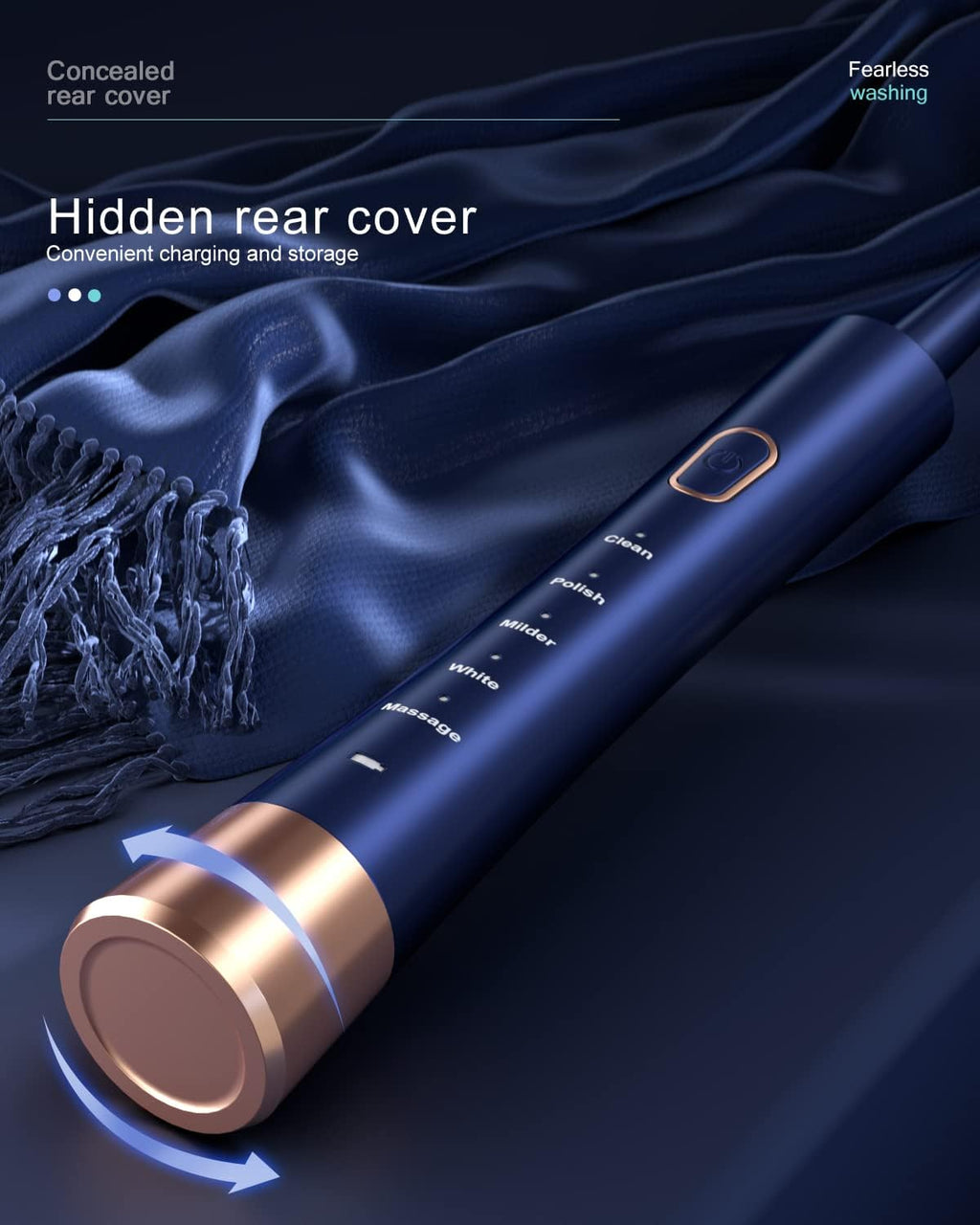 IPX7 Waterproof Sonicare Electric Toothbrush, 2-Hour Fast Charge with Intelligent Time Reminder, 5 Modes, 8 Brush Heads, Travel, Indoor, Outdoor, Blue