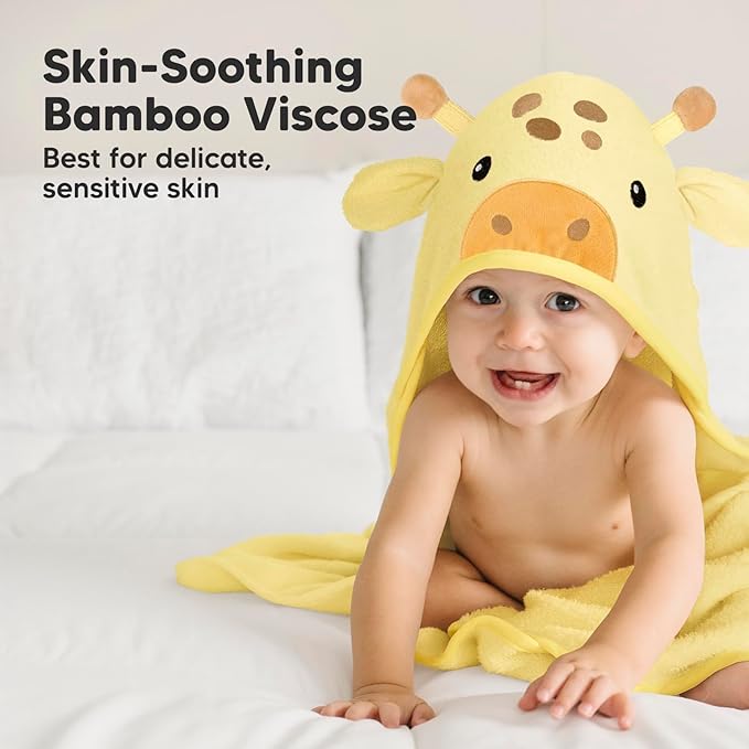 KeaBabies Hooded Baby Towel for Newborn - Viscose Derived from Bamboo Large Baby Bath Towels with Hood for Boys, Girls, Toddler, Extra Absorbent & Soft Newborn Bath Essentials (Giraffe, Regular)