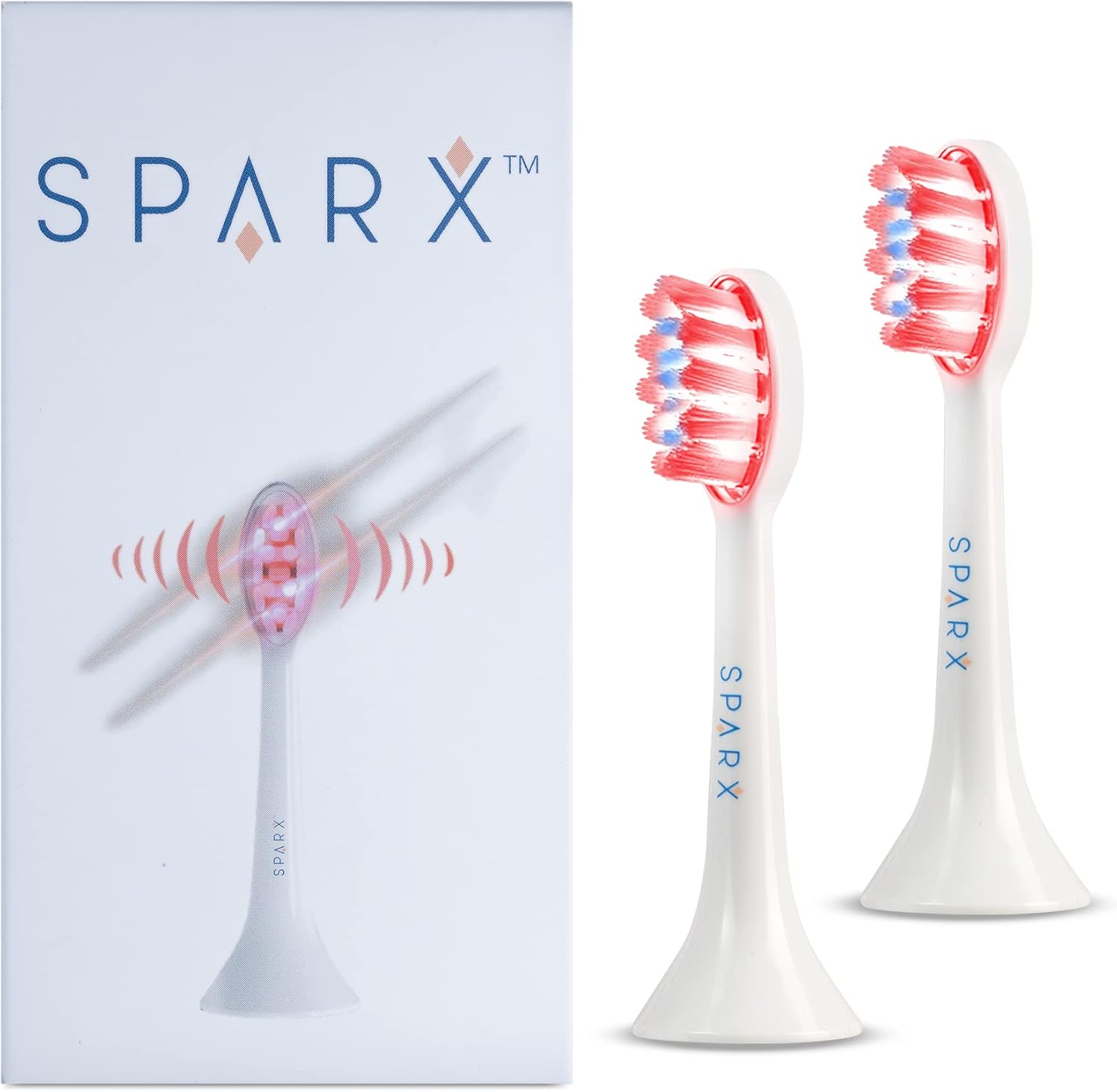 SPARX Toothbrush Replacement Heads, Brush Heads with Red Light Therapy for Gum Care, Replacement Brush Heads, White, 2 Pack