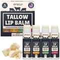 Beef Tallow Lip Balm – Natural Tallow Beeswax Chapstick – Hydrating Grass Fed Beef Tallow Honey Balm Lip Care – Soothes Chapped Dry Sensitive Lips – Long Lasting Vitamin Rich USA-Made Variety Pack