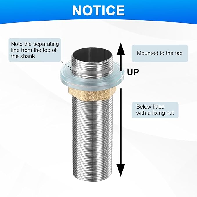 uxcell Faucet Mount Extension Shank 4"x 1.25" Stainless Steel Pipe Faucet Extension Nipple Locknut Kit Extension Threaded Lengthen Fixed High Foot with Raised Nut and Gasket Fittings