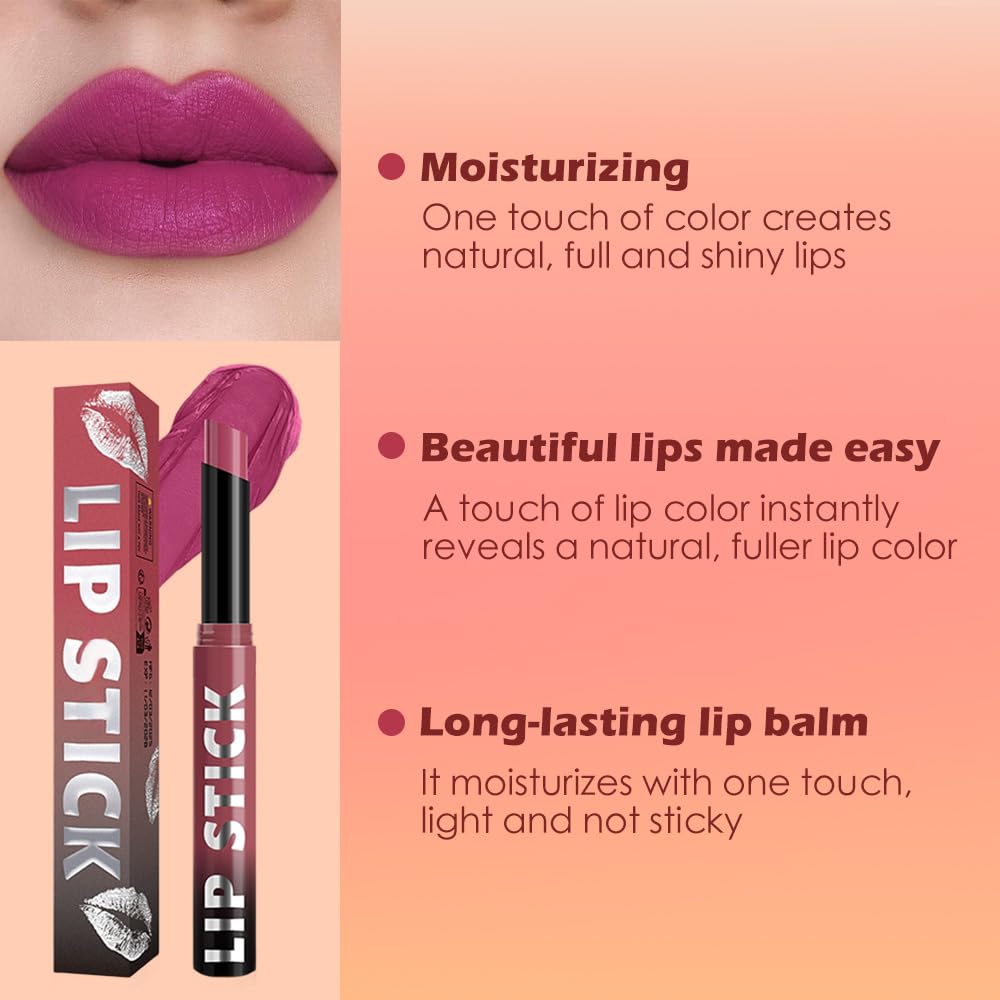 Purple Matte Lipstick for Women, Long Lasting Waterproof Transfer-Proof Vegan, 24 Hours Moisturizing Glossy Shine Lip Gloss, Lipstick Palette Beauty Products Makeup All-Day Formula A03#