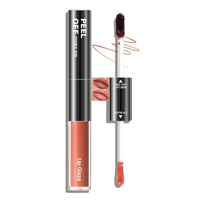 Lip Liner Stain - Lip Gloss, Dual-Ended Peel Off Lip Stains and Lipgloss 2-In-1, 1 Stick for Many Looks, Lipstain Long Lasting, Cocoa