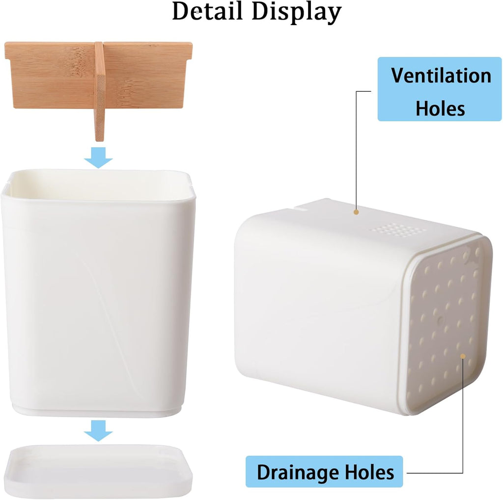 Electric Toothbrush Holder 3 Slots Tooth Brushing Holder with Bamboo Dividers for Bathrooms, Plastic Toothbrush and Toothpaste Organizer for Shower, Countertop, Vanity, White