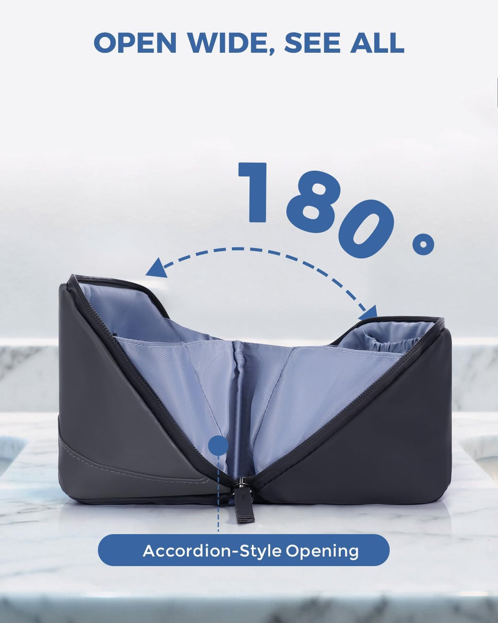 WANDF Toiletry Bag for Men, PU Leather Travel Organizer with Detachable Waterproof Hanging Pouch, Open-Flat Dopp Kit Shaving Bag with Wet Pocket for Travel Toiletries Accessories (Dark Gray)