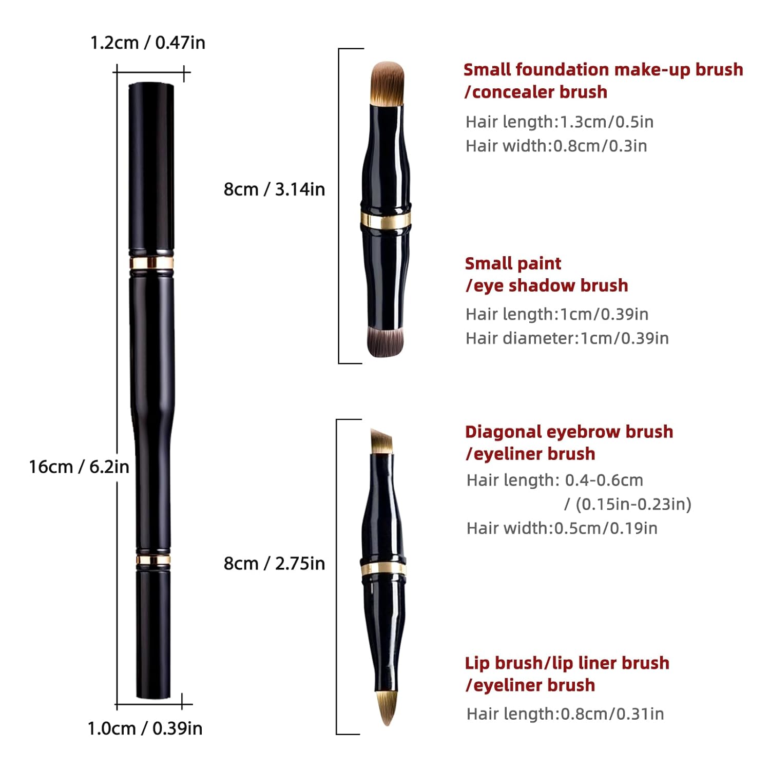 Unaone 4 in 1 Makeup Brush - Travel Lip Brush Eyebrow Brush Eyeshadow Brush Concealer Brush, Portable Multi-function Makeup Brushes