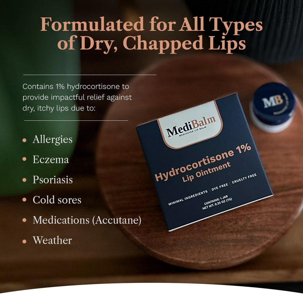 1% Hydrocortisone Lip Balm – Petrolatum-Free Relief for Chapped, Dry, or Irritated Lips due to Accutane, Isotretinoin associated Cheilitis, Weather Damage, and more - Unflavored