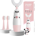 Kids U-Shaped Electric Toothbrush with 2 Brush Heads, Toddlers Sonic with 360 Degree Cleaning, Soft Bristles, Battery Included, IPX7 Waterproof, Cute cartoon for Girls and Boys, Ages 8-13 (Pink)