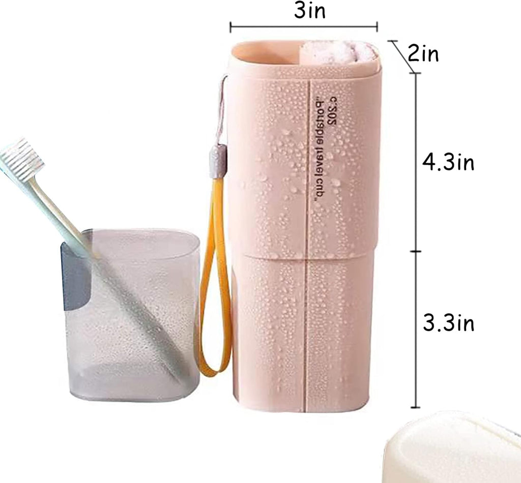 Portable Travel Toothbrush Holder, Toothpaste Set with Cup, Multifunction Toothbrush Case for Travel, Camping, School, Business and Daily Use (Pink)