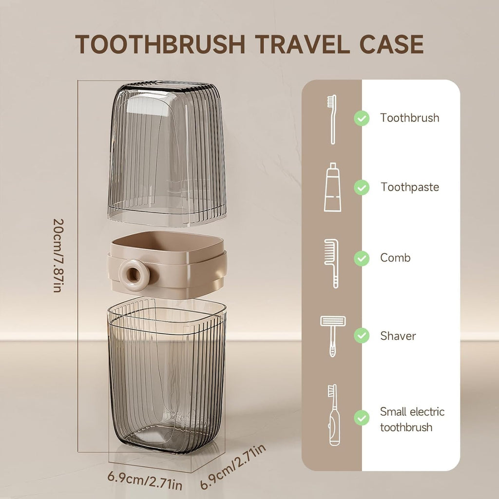 Toothbrush Travel Case, 2 in 1 Toothbrush Holder and Rinse Cup, Large Capacity Toothbrush Cup with Cover, Portable Travel Toothbrush Holder for Traveling, Camping, Trip - 1Pcs
