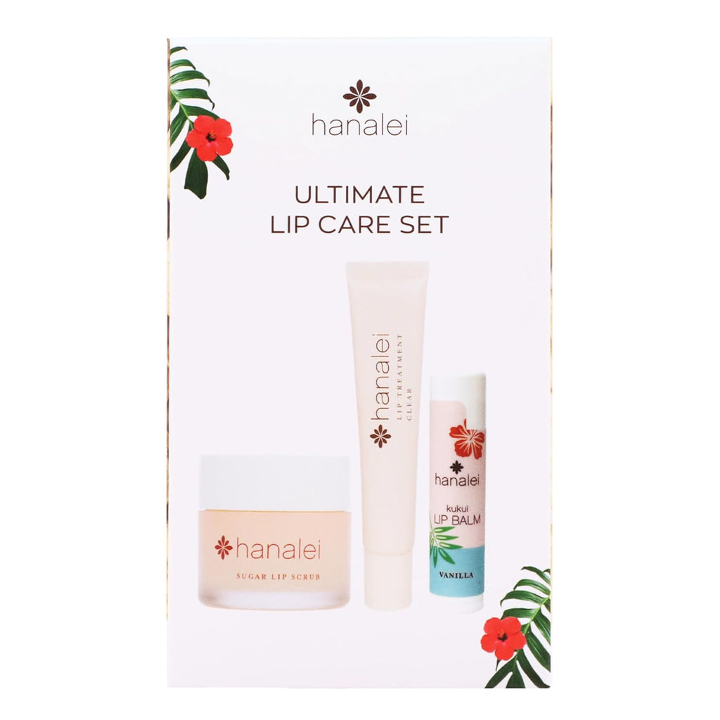 Hanalei Ultimate Lip Care Products Set – Sugar Lip Scrub, Kukui Oil Lip Treatment & Vanilla Lip Balm – Exfoliate, Hydrate & Heal Cracks – Moisturizing, Nourishing Rescue Kit – Skincare Gift