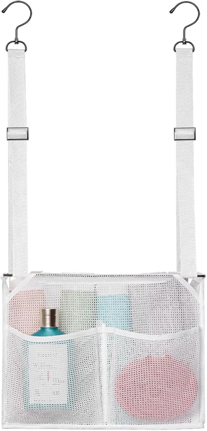 ALYER Mesh Shower Caddy, Bath Organizer with Adjustable Hanging Straps, Multipurpose Storage Bag for College,Camp,RV, Travel and Gym (White)