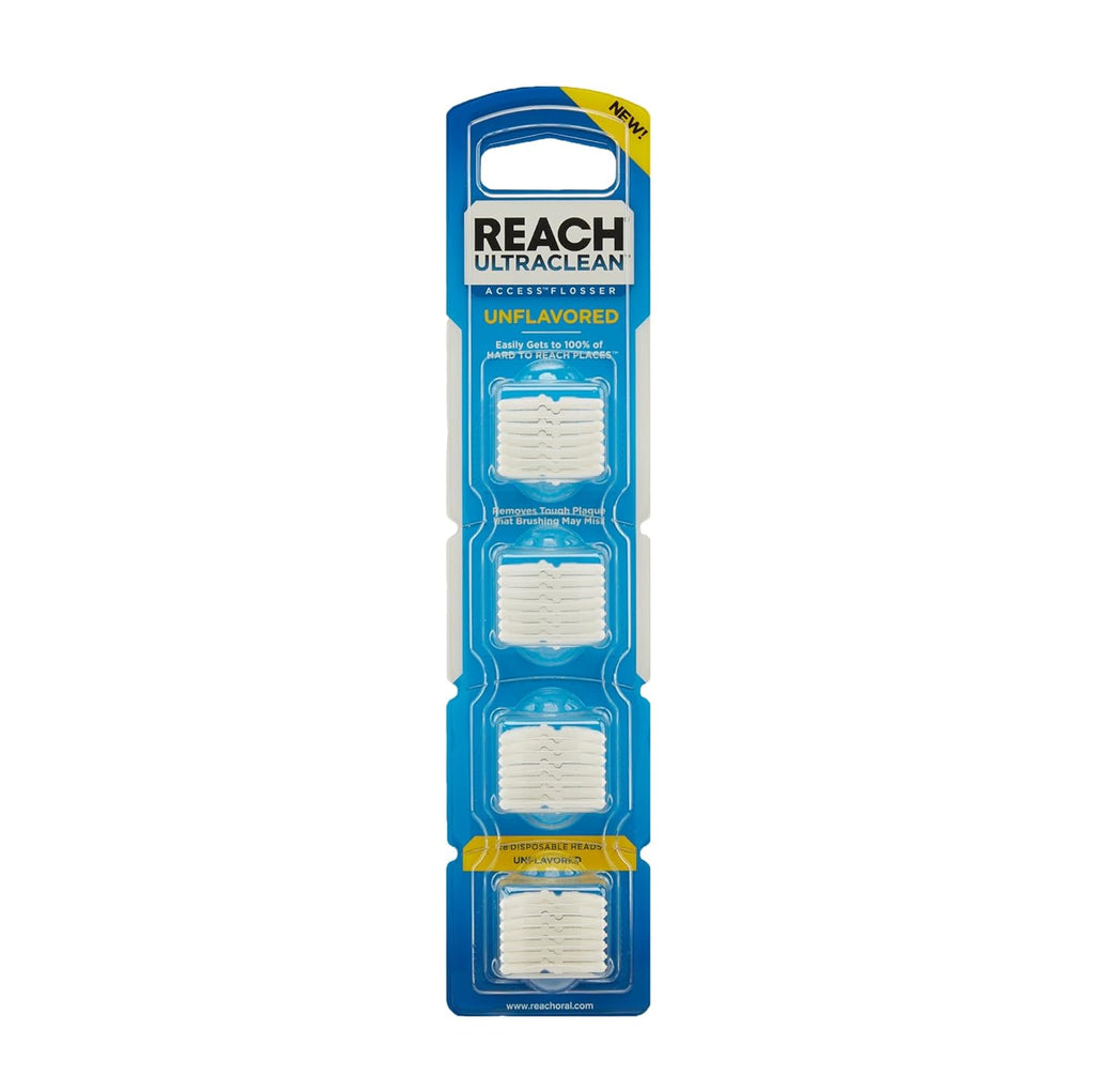 REACH Ultraclean Access Flosser Refill Heads, Unflavored, Plaque Remover for Teeth, Shred Resistant, for Hard to Reach Areas, Oral Care, PFAS Free, for Adults & Kids, 1 Pack, 28 Count