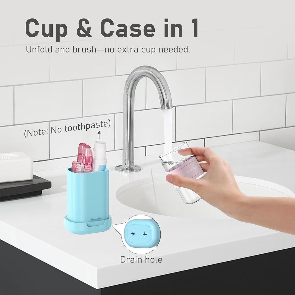 Toothbrush Travel Case Kit,Portable Folding Tooth Brush Holder and Toothpaste Cover Container with Mouthwash Cup, Oral Clean Tools Organizer for Traveling, Bathroom, Camping, Business Trip(1Pack）