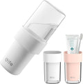 Travel Toothbrush Holder for Bathroom, 2-in-1 Secure Seal Storage Cups, 2-Pack, White and Pink