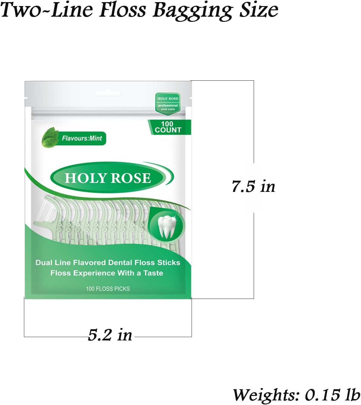 Holy Rose Mint Twin Line Dental Floss Picks - 300 Count Pack, Dual-Action Cleaning Teeth Tool Kit,for Adults Flosser Sticks, for Oral Removal Care Comfort Dental Floss Toothpick.