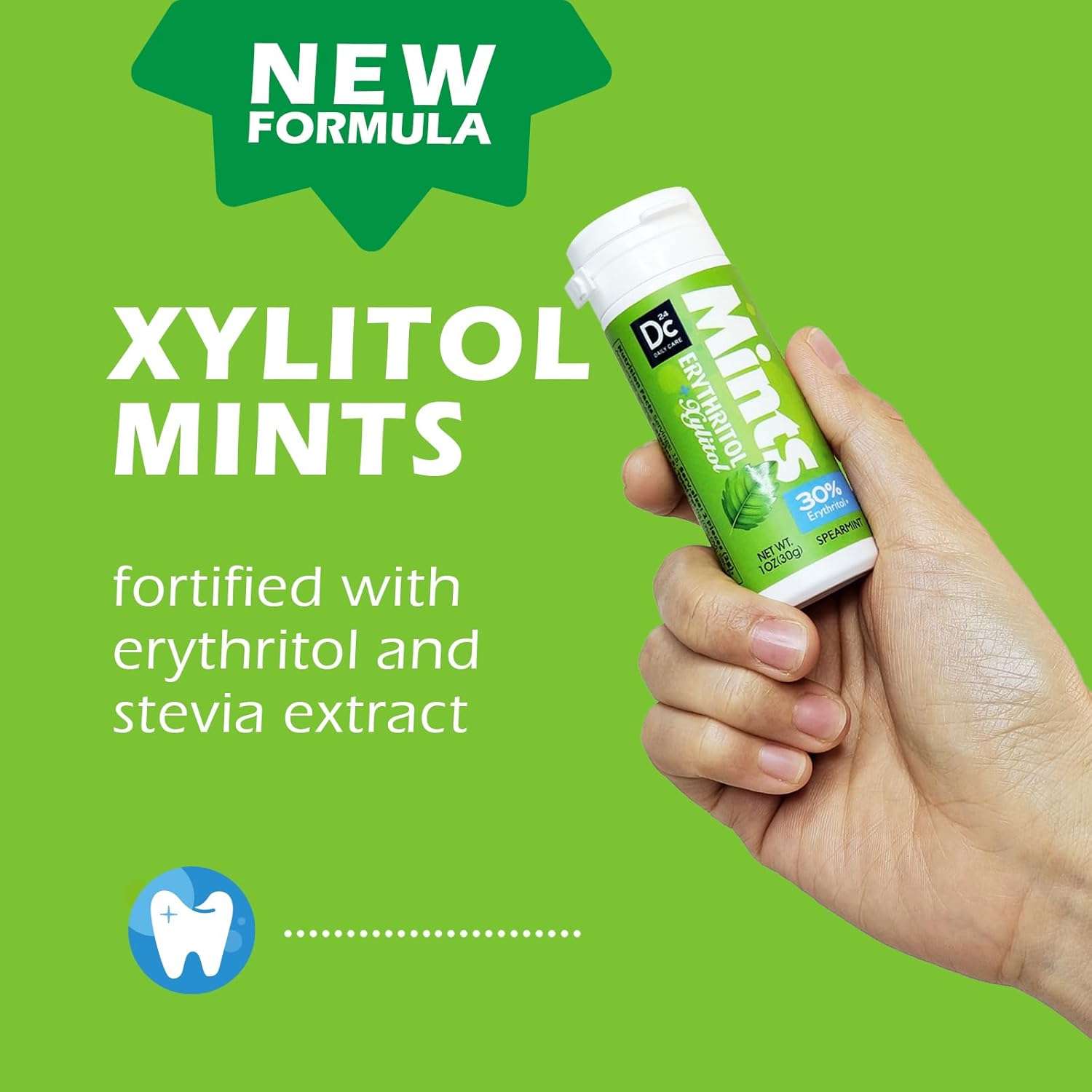 DC24 DAILY CARE Xylitol Erythritol Mints, No Aspartame Sugar Free Mints, Low-Calorie, Refresh Breath, Keto Spearmint 30 Pieces (Pack of 4)