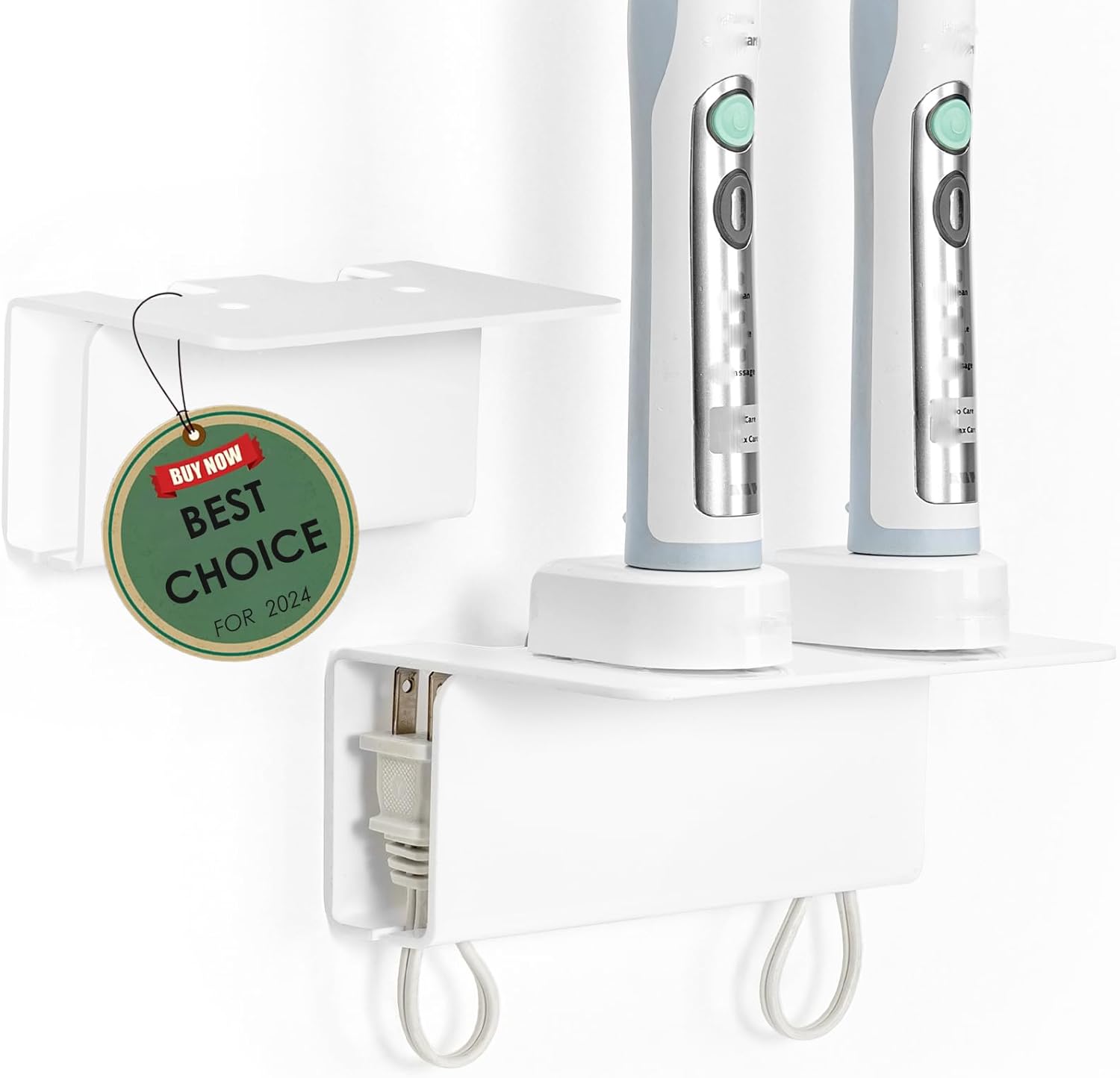 Modern Acrylic Wall Mounted Electric Toothbrush Holder with Hidden Cable Management - Space-Saving Bathroom Organizer for Shower-Safe, Waterproof Adhesive Mount No Drill-White