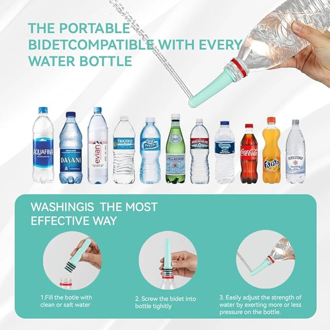 3 Pack Portable Travel Bidet, Toilet, Washing,Shattaf Bidet Water Sprayer, Compatible with Every Bottle (Long)