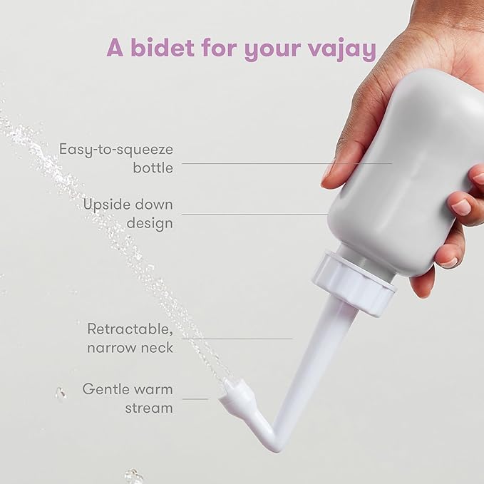 Frida Mom Upside Down Peri Bottle Sprayer, Perineal Care & Postpartum Recovery, Portable Travel Bidet & Perineal Cleanser with Travel Bag, Postpartum Essential, Gray