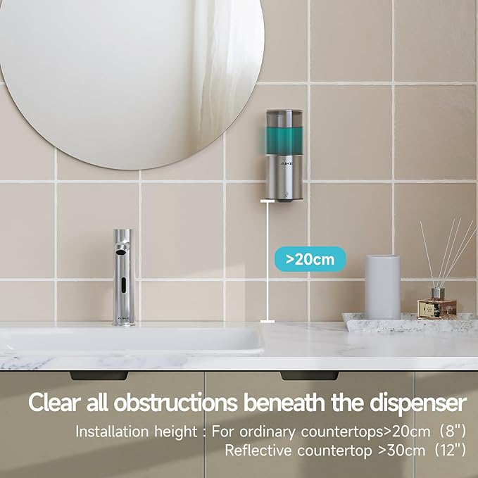 AIKE Automatic Wall Mount Liquid Soap Dispenser for Home and Commercial Bathroom 13.5oz IPX7 Waterproof,Brushed Stainless Steel