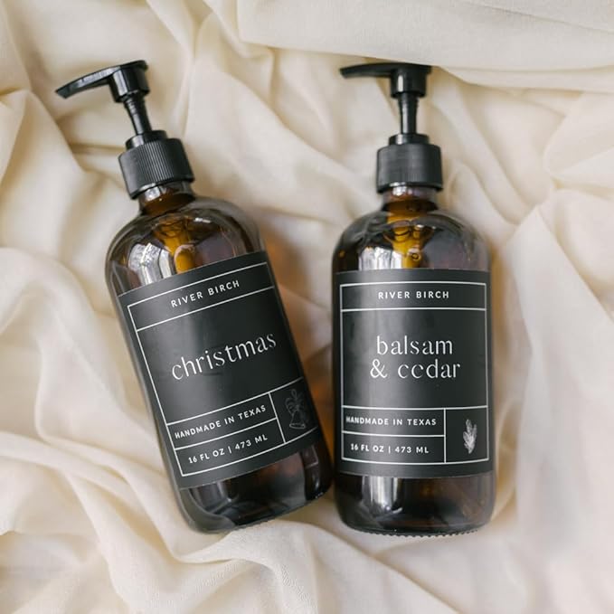 River Birch White Sage + Mint Scented Natural Hand Soap - Handmade Soap - Moisturizing Hand Wash with Amber Glass Dispenser - Luxury Scented and Hydrating - Vegan and Non-Toxic - 16 Fl Oz