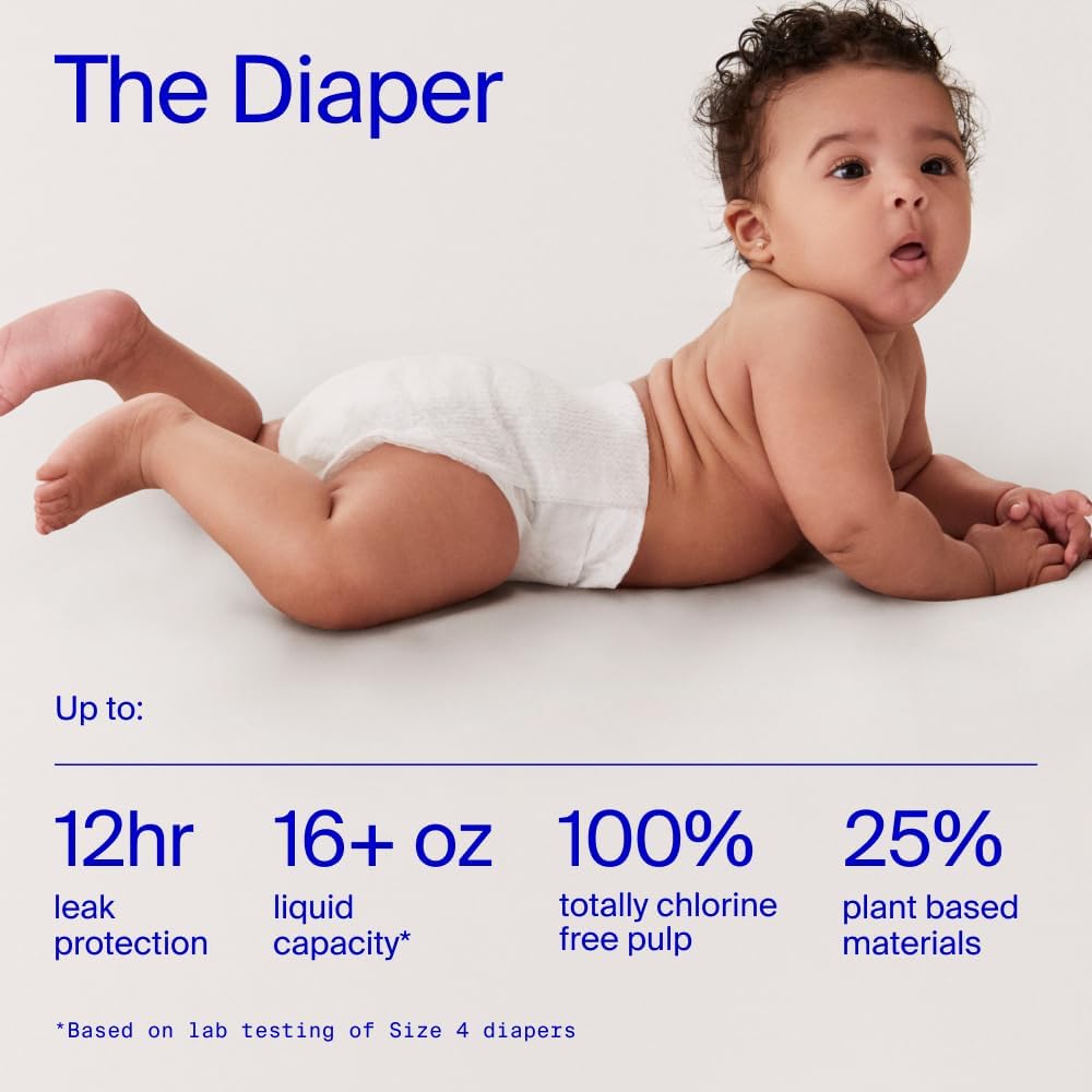 Coterie Baby Wipes + Diapers Kit, Size Newborn Diapers (186 Count) & 12 Pack (672 Count) Baby Wipes with 99% Water, Plant Based Materials, Hypoallergenic for Sensitive Skin