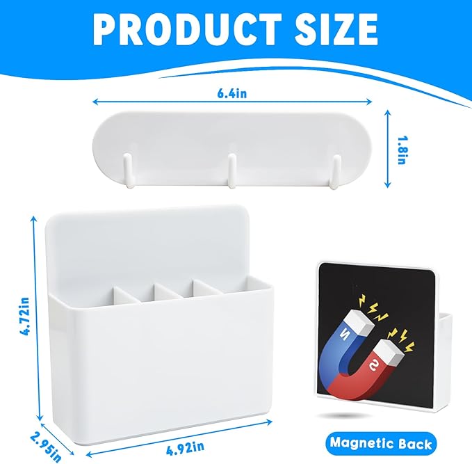 Magnetic Toothbrush Holder with Hook Rack for Cruise Ships, White Wall Mounted Detachable Grid Toothbrush Organizer with Magnetic Hooks, Cruise Bathroom Essentials Travel Accessories